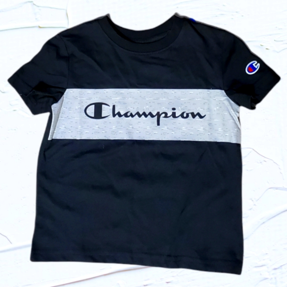 CHAMPION Short Sleeve Black Grey Logo